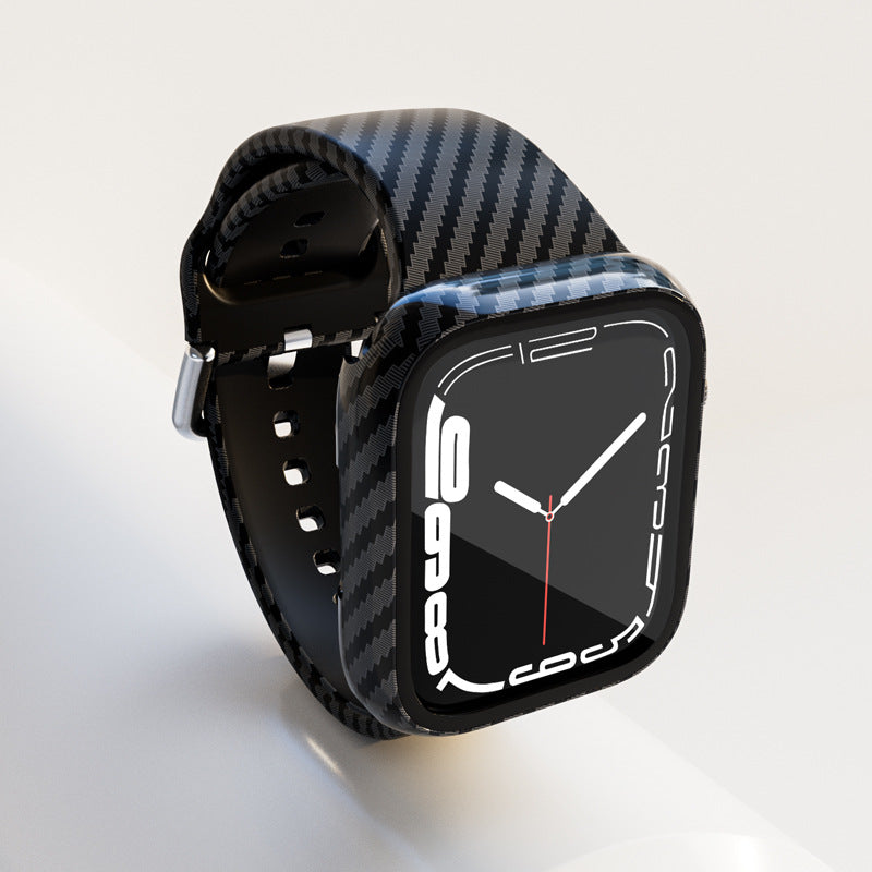 Carbon Fiber Texture Silicone Strap + Case Set For Apple Watch