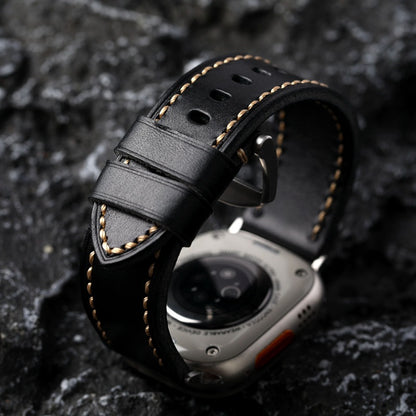 Black Stitched Leather Strap