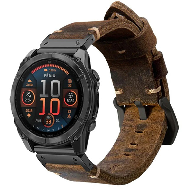 Vintage Leather Strap For Garmin Fenix 8 7X 6X Pro