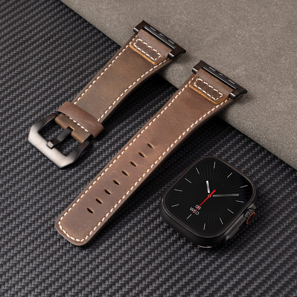 Premium Distressed Leather Tactical Watch Band For Apple Watch