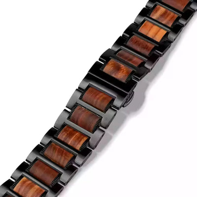 Natural Red Sandalwood & Metal Watch Band For Samsung Galaxy Watch