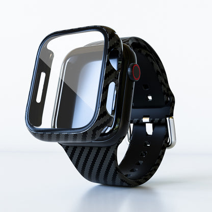 Carbon Fiber Texture Silicone Strap + Case Set For Apple Watch