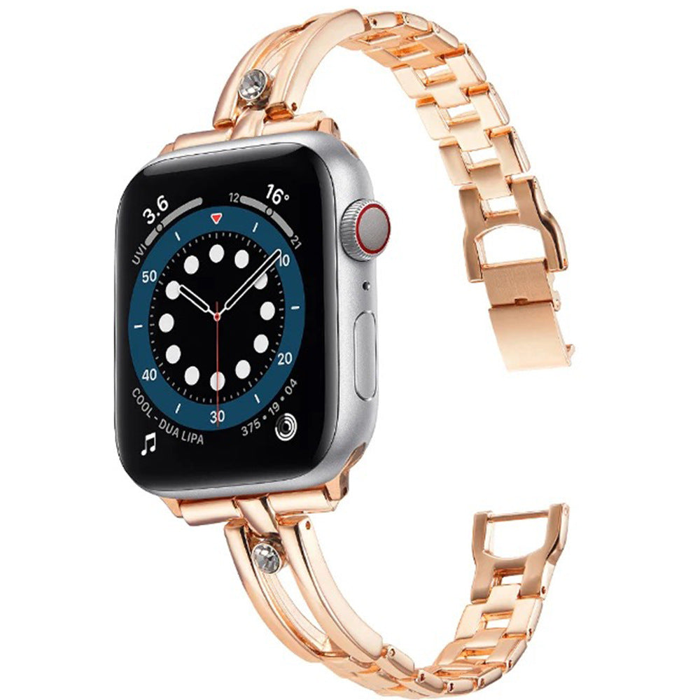 Metal round diamond hollow watch strap for Apple watch