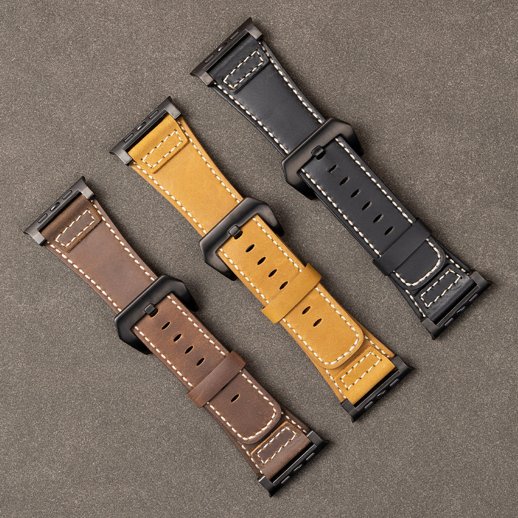 Premium Distressed Leather Tactical Watch Band For Apple Watch