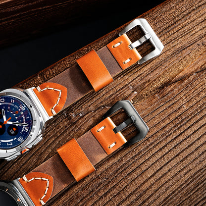 Retro Hand‑Stitched Cowhide Leather Strap For Samsung Galaxy Watch Ultra