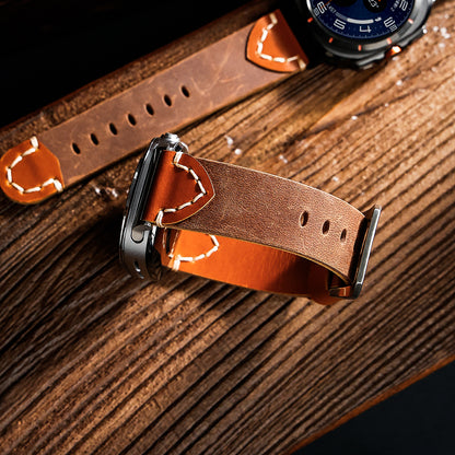 Retro Hand‑Stitched Cowhide Leather Strap For Samsung Galaxy Watch Ultra
