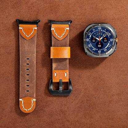Retro Hand‑Stitched Cowhide Leather Strap For Samsung Galaxy Watch Ultra