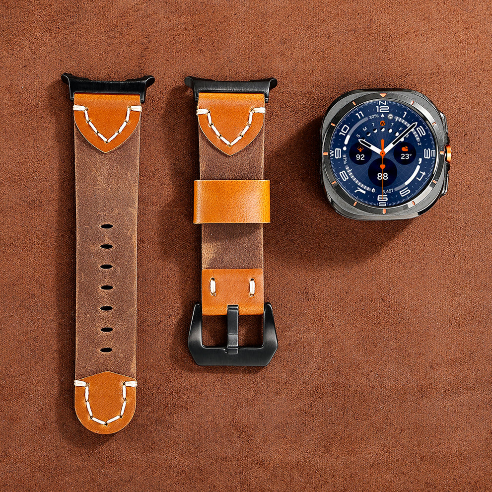 Retro Hand‑Stitched Cowhide Leather Strap For Samsung Galaxy Watch Ultra