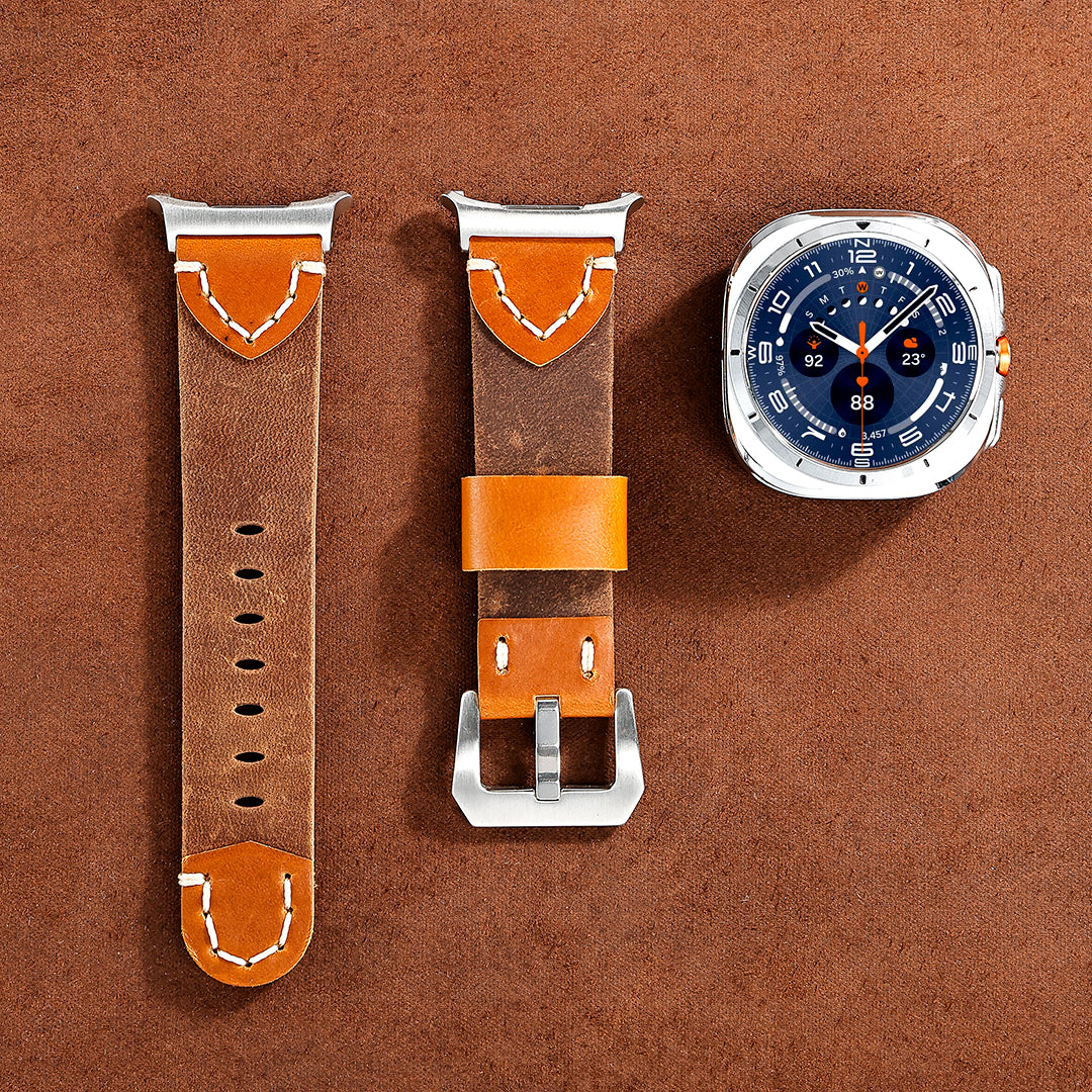 Retro Hand‑Stitched Cowhide Leather Strap For Samsung Galaxy Watch Ultra