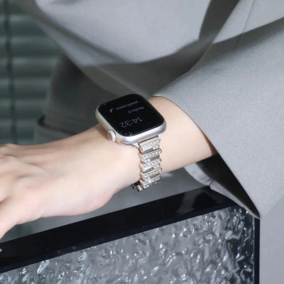 Personalized Diamond-Encrusted Leather Strap For Apple Watch