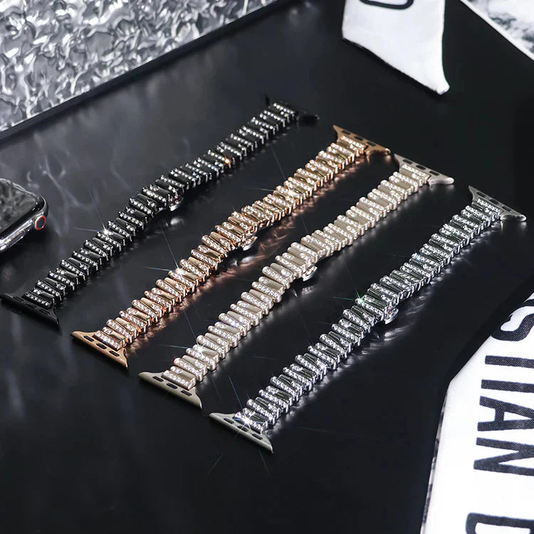 Personalized Diamond-Encrusted Leather Strap For Apple Watch