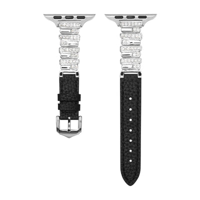 Personalized Diamond-Encrusted Leather Strap For Apple Watch