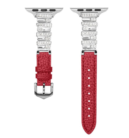 Personalized Diamond-Encrusted Leather Strap For Apple Watch