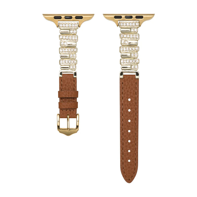 Personalized Diamond-Encrusted Leather Strap For Apple Watch