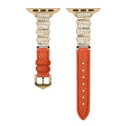 Personalized Diamond-Encrusted Leather Strap For Apple Watch