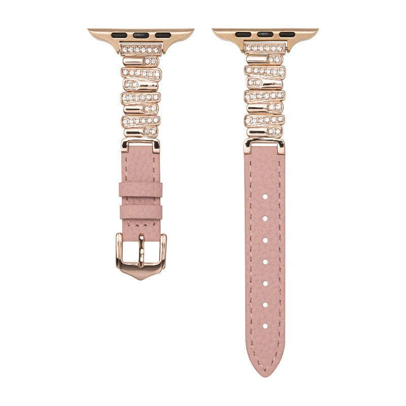 Personalized Diamond-Encrusted Leather Strap For Apple Watch