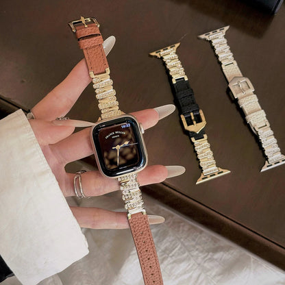 Personalized Diamond-Encrusted Leather Strap For Apple Watch