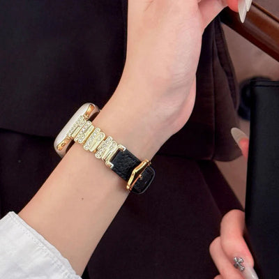 Personalized Diamond-Encrusted Leather Strap For Apple Watch