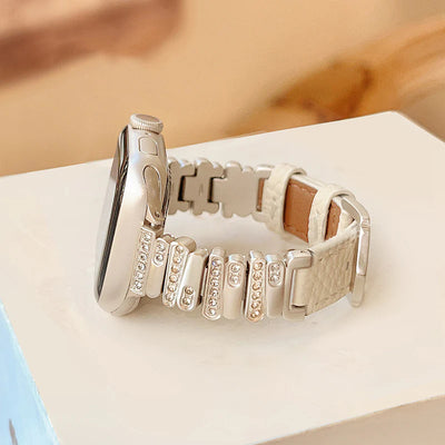 Personalized Diamond-Encrusted Leather Strap For Apple Watch