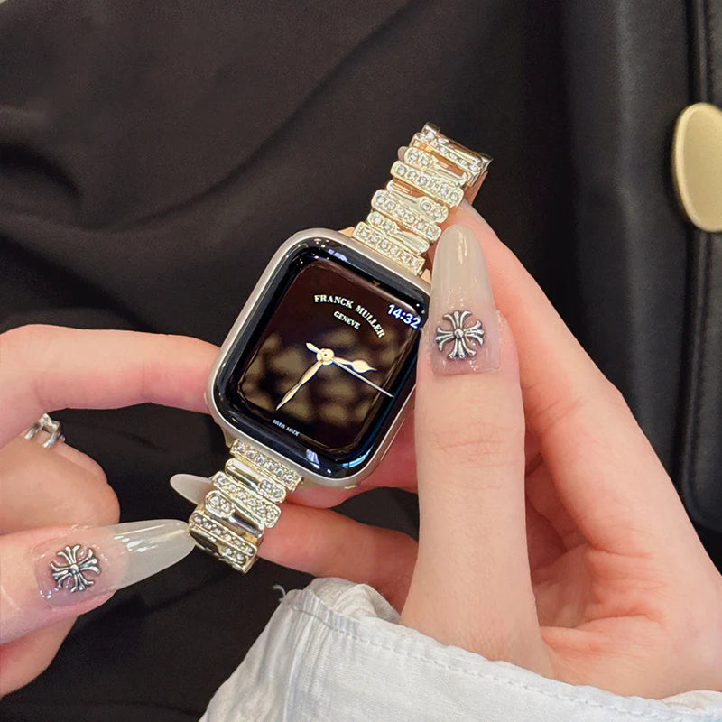 Personalized Diamond-Encrusted Leather Strap For Apple Watch