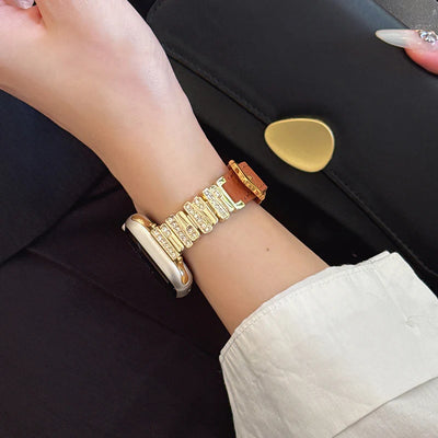 Personalized Diamond-Encrusted Leather Strap For Apple Watch