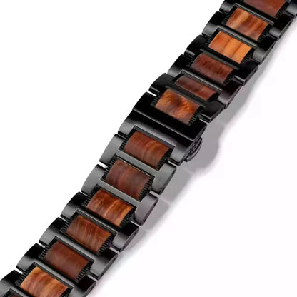 Natural Red Sandalwood & Metal Watch Band For Garmin