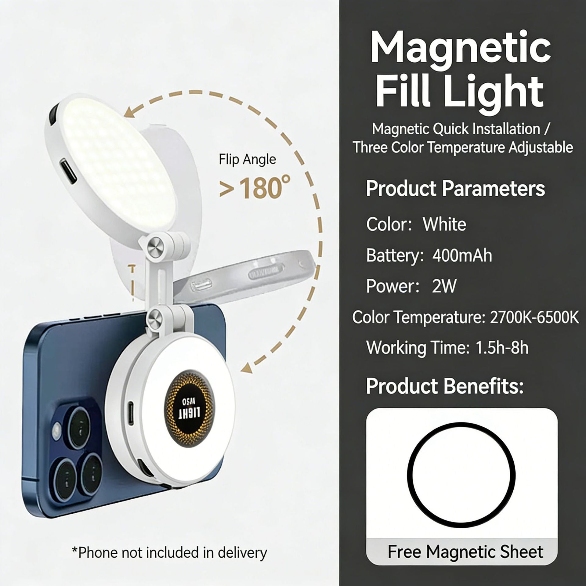 Magnetic Portable Selfie Light - Phone Ring Light