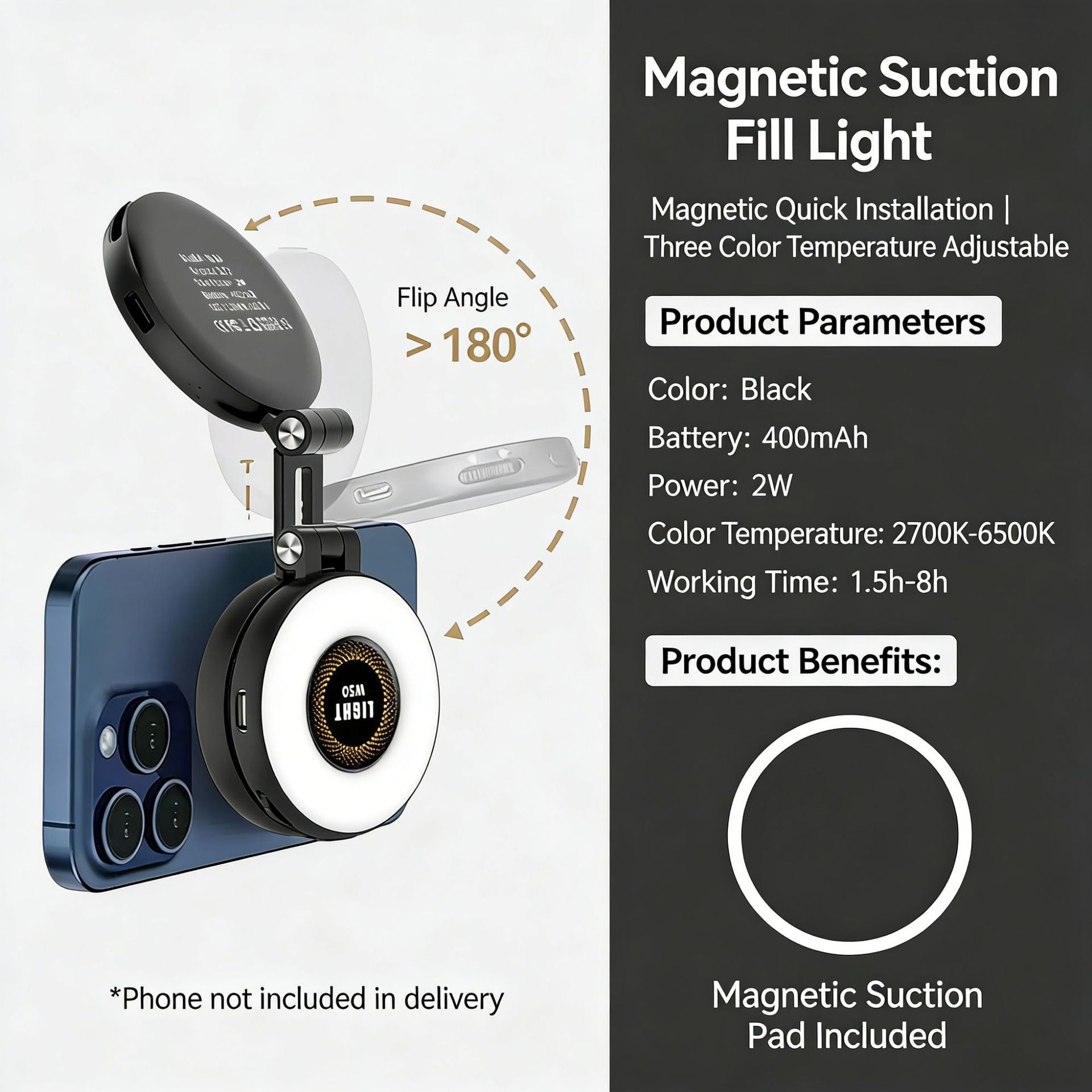 Magnetic Portable Selfie Light - Phone Ring Light