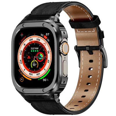 Metal Case Genuine Leather Strap For Apple Watch