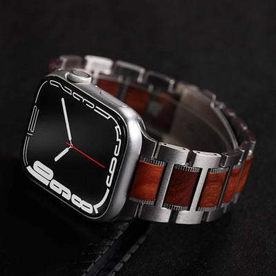 Natural Red Sandalwood & Metal For Apple Watch