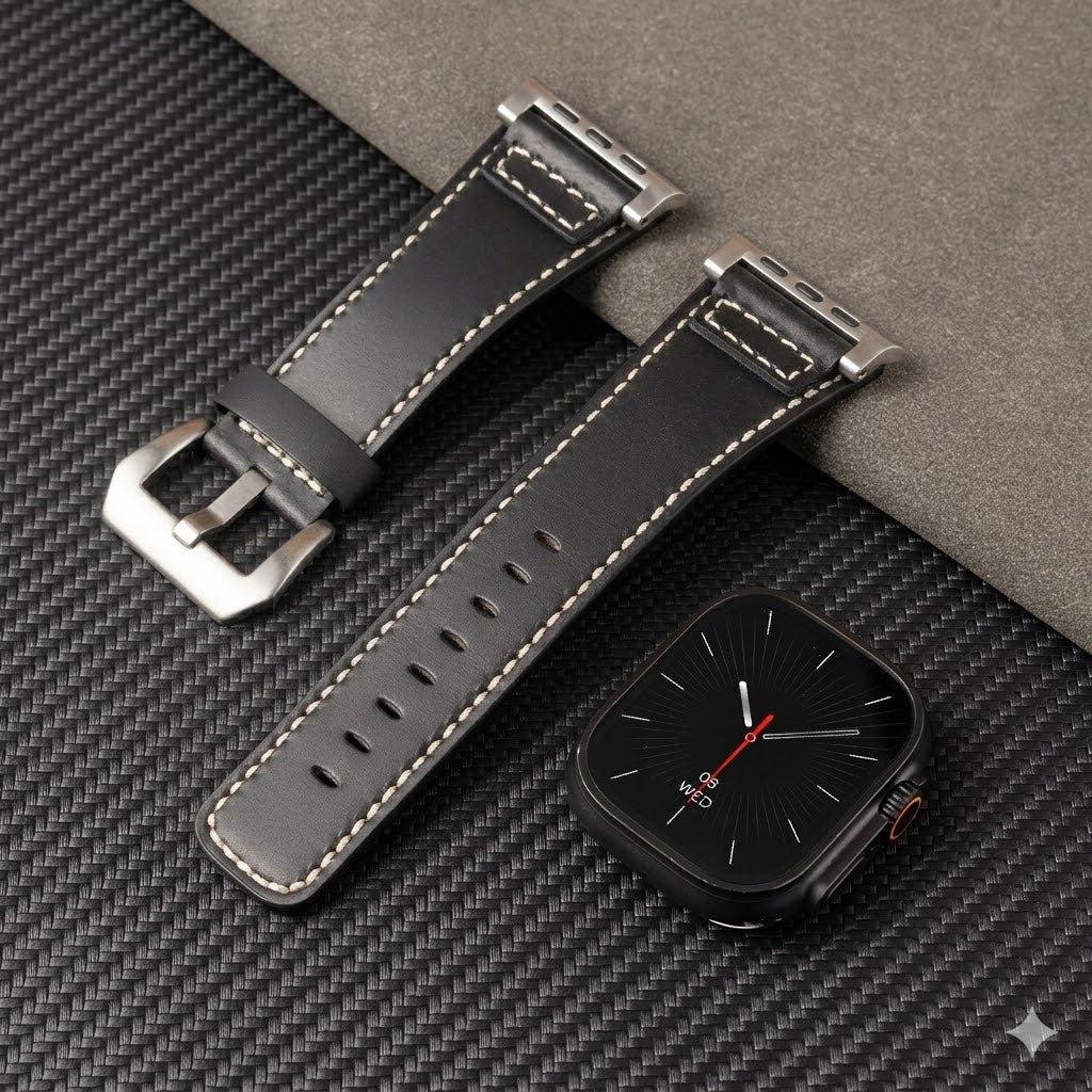 Premium Distressed Leather Tactical Watch Band For Apple Watch