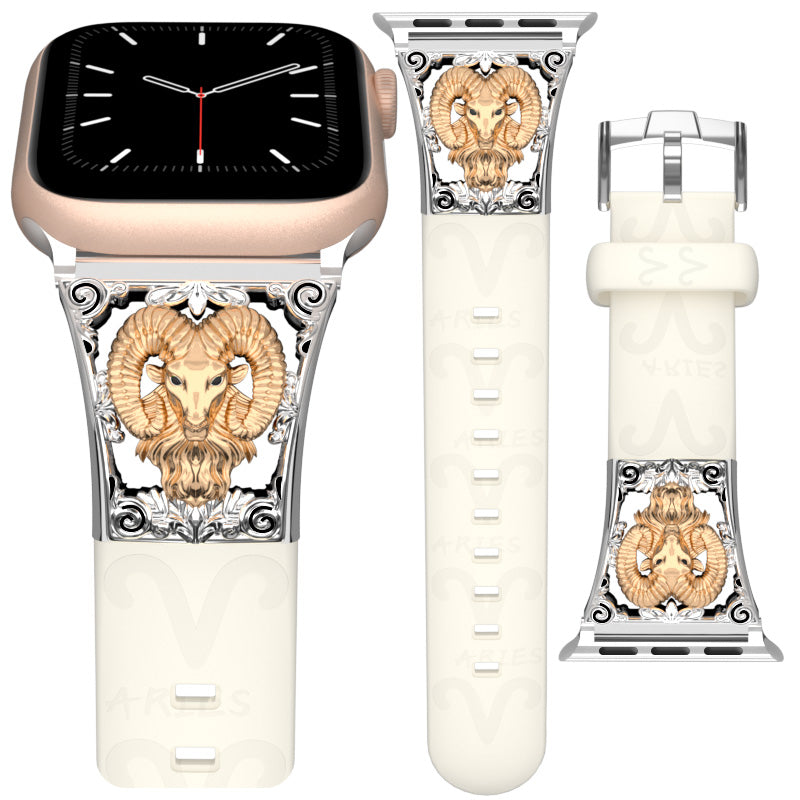 Metal Embossed Constellation Watch Strap For Apple Watch--Aries