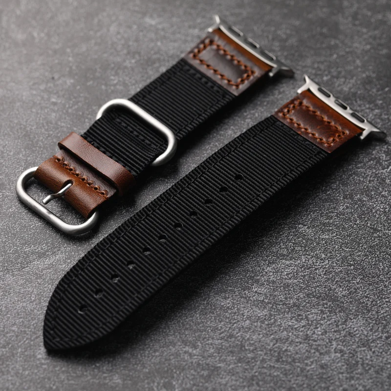 Nylon + Leather Band For Apple Watch