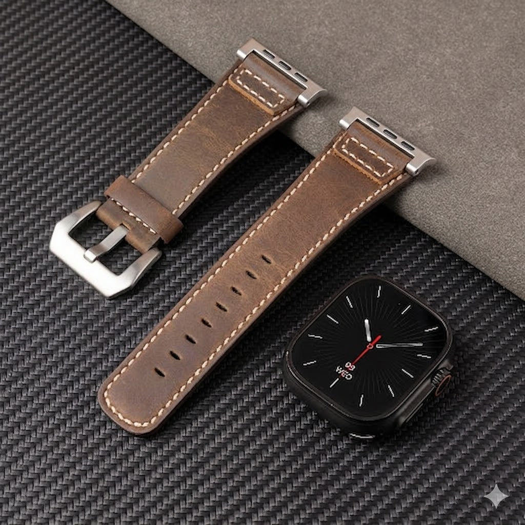 Premium Distressed Leather Tactical Watch Band For Apple Watch