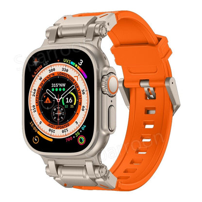 Explorer Tactical Fluoro Rubber Strape+Metal Ultra Case For Apple Watch 9 8 7 6 5 4 SE