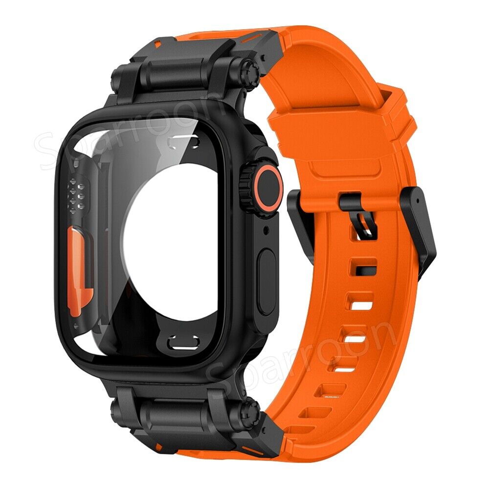 Explorer Tactical Fluoro Rubber Strape+Metal Ultra Case For Apple Watch 9 8 7 6 5 4 SE