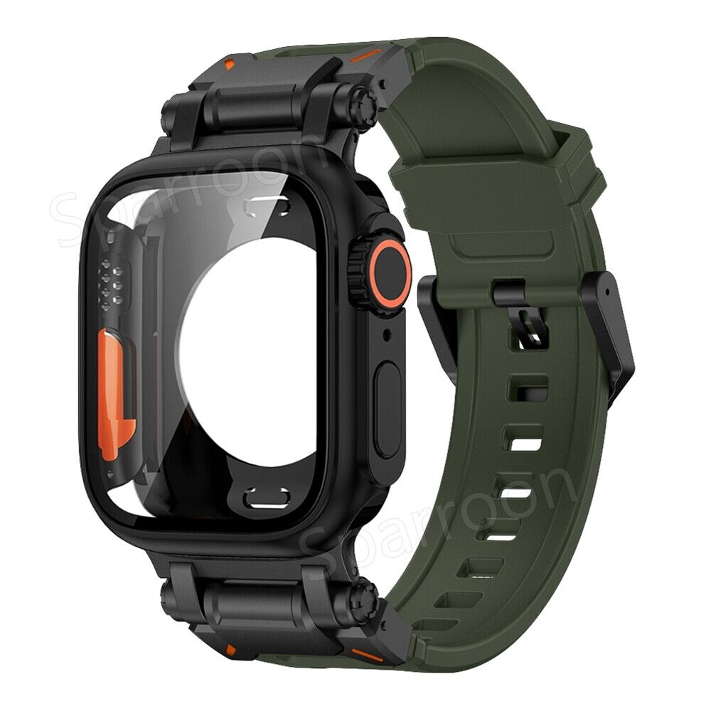 Explorer Tactical Fluoro Rubber Strape+Metal Ultra Case For Apple Watch 9 8 7 6 5 4 SE