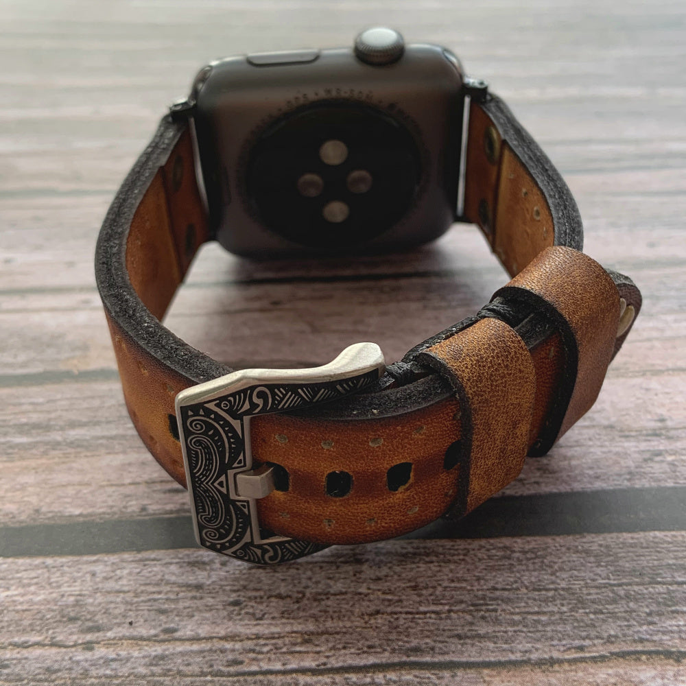 Vintage Leather Apple Watch Band - Rivet Elements