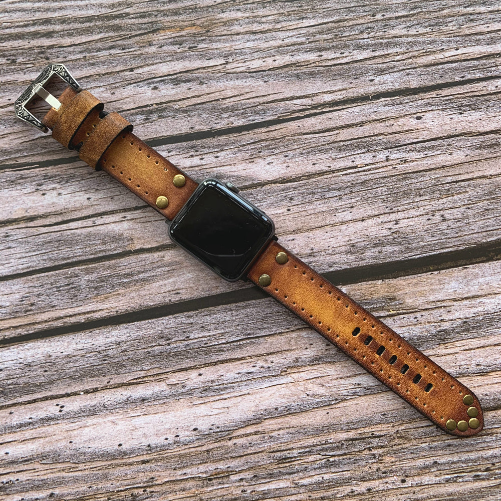 Vintage Leather Apple Watch Band - Rivet Elements