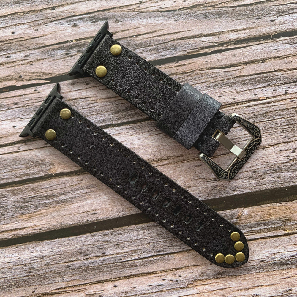 Vintage Leather Apple Watch Band - Rivet Elements