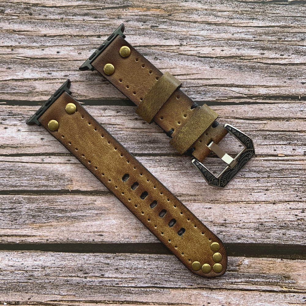 Vintage Leather Apple Watch Band - Rivet Elements